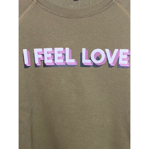 Rebecca Minkoff "I Feel Love" Sweatshirt Olive Green Cropped Women's Size M - Picture 7 of 12